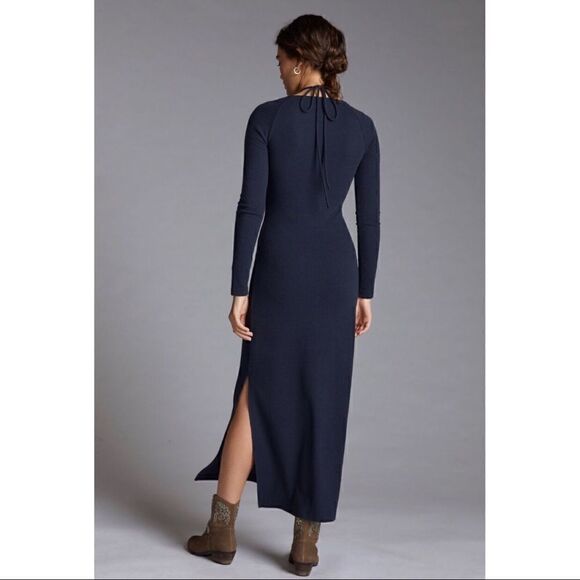 NEW Anthropologie Black Tie-Front Slit Midi Dress Small Medium Large & X-Large - Picture 3 of 5